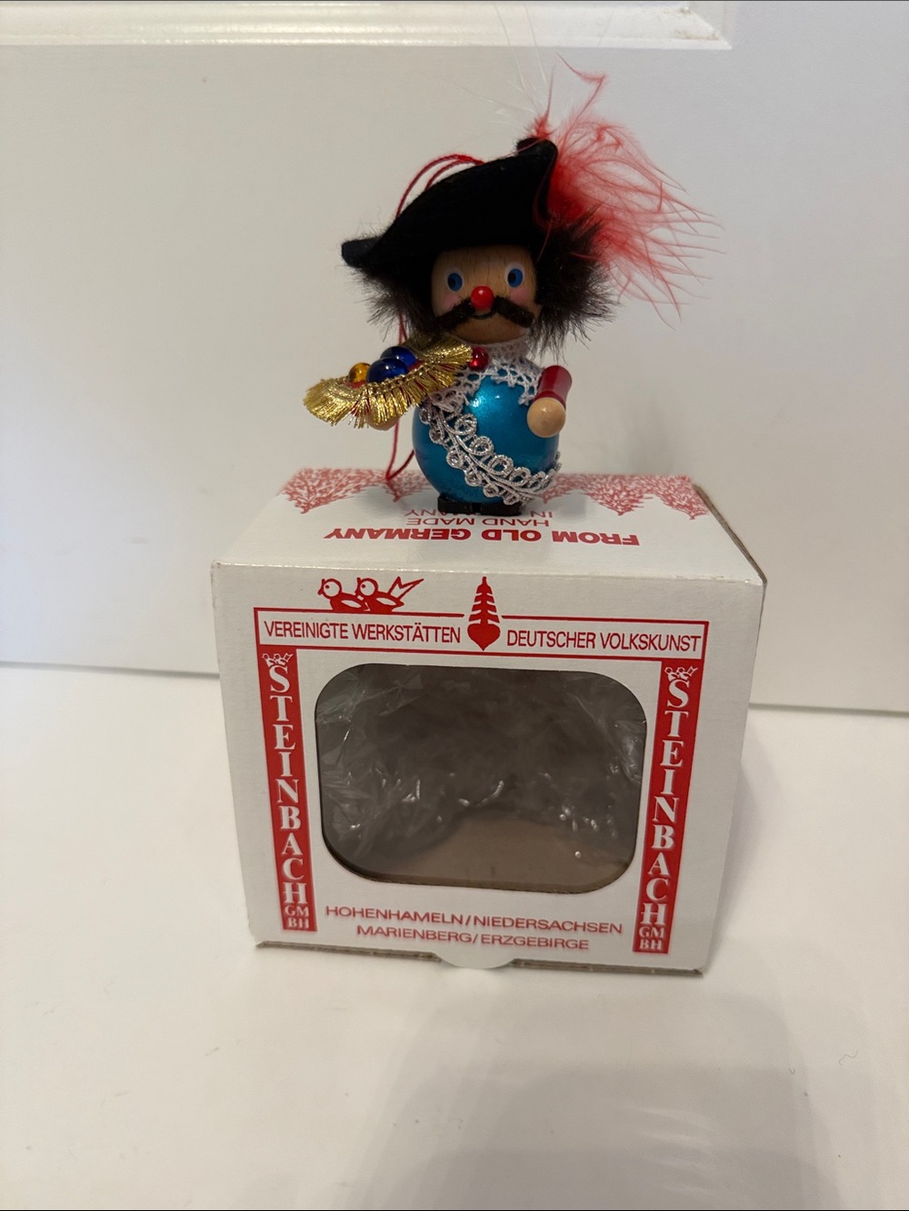 Steinbach Handcrafted Musketeer Porthos Blue Wooden Ornament Red Feather NEW
